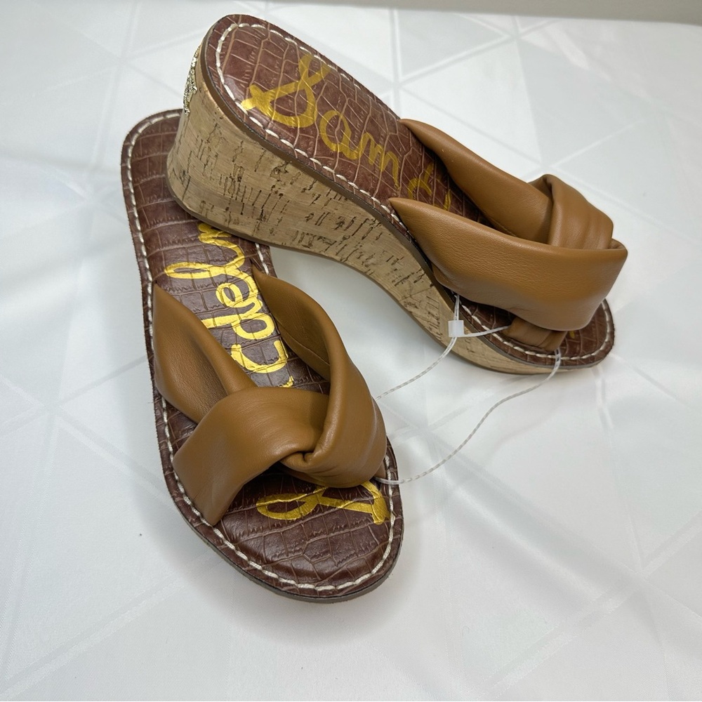 Sam Edelman Ramsey Sandals Womens US 7.5M Brown Leather Cork Wedge High